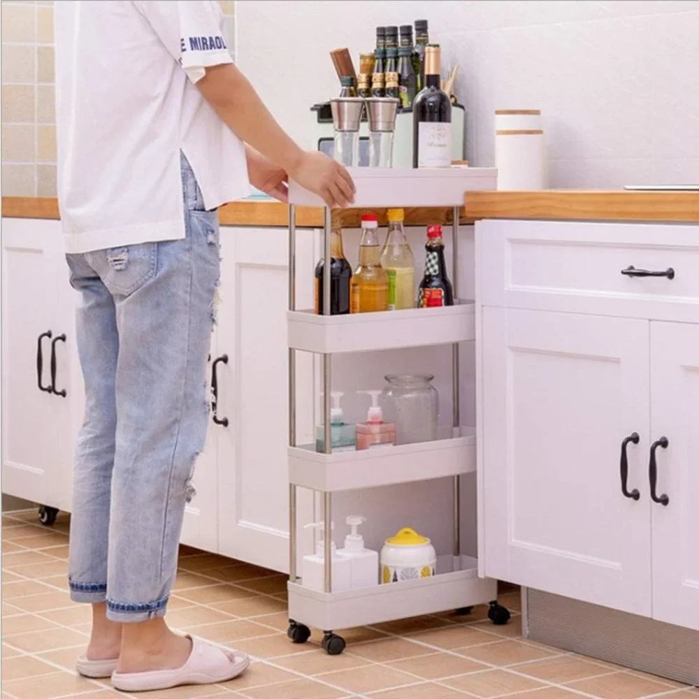 4 Tier Slim Storage Cart Narrow Shelving Unit Organizer Slide Out Storage